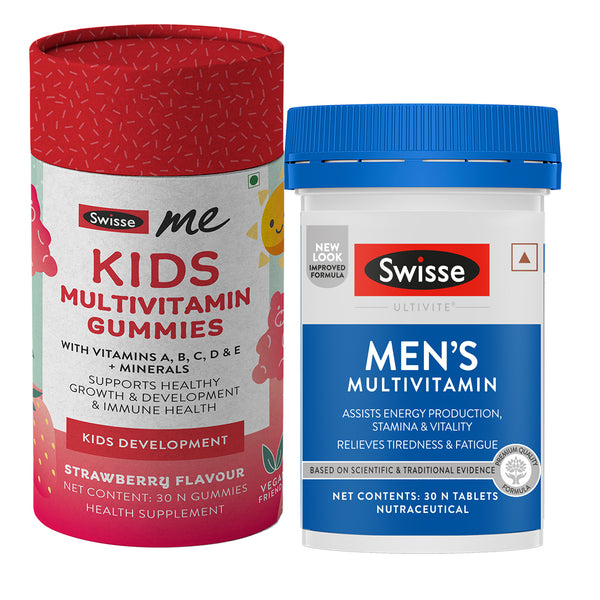 Swisse Multivitamin For Men (30 Tablets) & SwisseMe Kids Multivitamin Gummies(Best Before - July, 2024) Combo