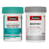 Swisse Fish Oil Omega 3 - 1500mg (40 Tablets) & Biotin+ Tablets (30 Tablets) Combo