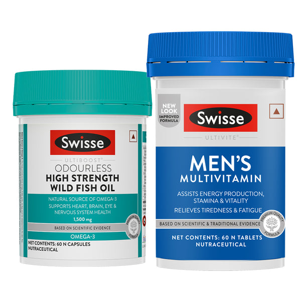 Swisse Fish Oil Omega 3 - 1500mg (60 Capsules) & Multivitamin For Men (60 Tablets) Combo
