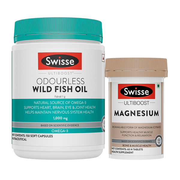 Swisse Fish Oil Omega 3 - 1000mg (150 Capsules) & Magnesium (60 Tablets) Combo