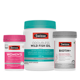 Swisse Fish Oil Omega 3 - 1000mg (150 Capsules) & Multivitamin for Women (60 Tablets) & Swisse Biotin+ Biotin Tablets_60 Tablets Combo
