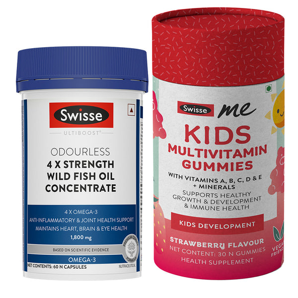 Swisse 4X Fish Oil Omega 3 (60 Tablets) & SwisseMe Kids Multivitamin Gummies(Best Before - July, 2024) Combo