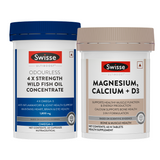 Swisse 4X Fish Oil Omega 3 (60 Capsules) & Magnesium, Calcium+D3(60 Tab) Combo