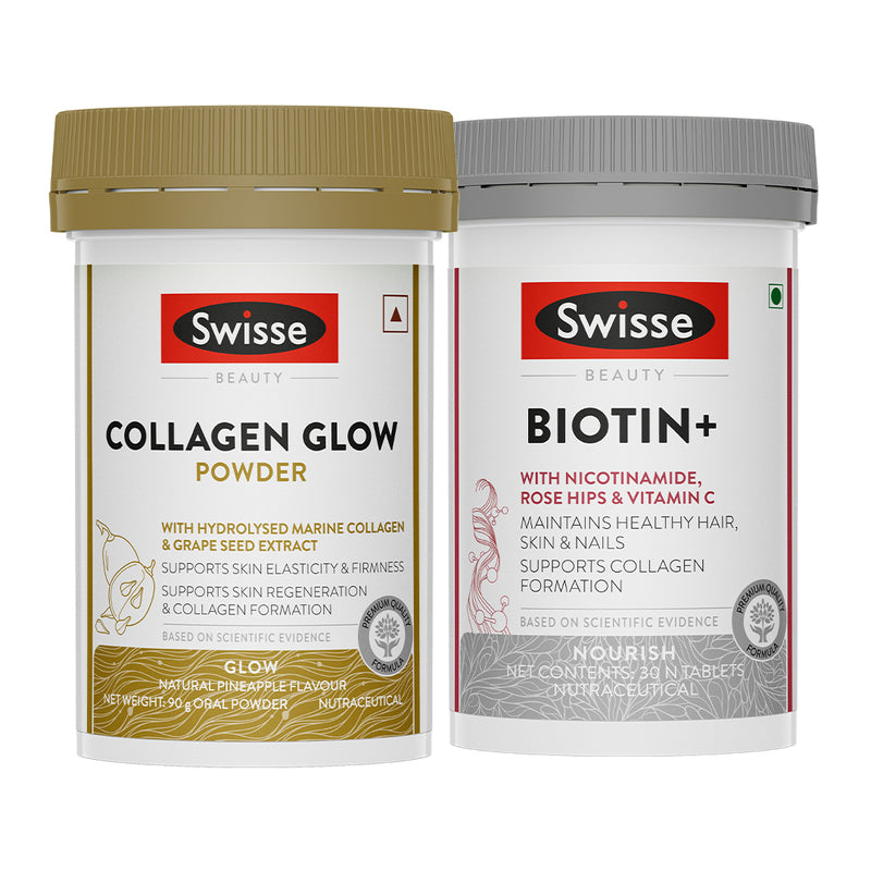 Swisse Collagen Powder & Biotin+ Biotin Tablets (30 Tablets) Combo
