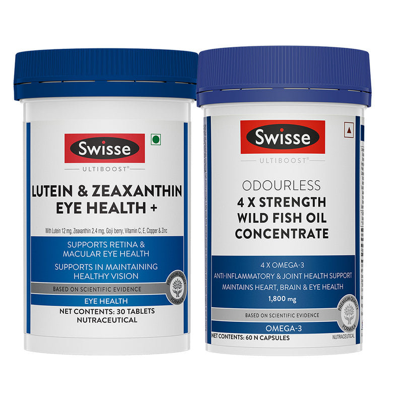 Swisse Ultiboost Lutein & Zeaxanthin Eye Health+ & Swisse 4X Fish Oil Omega 3 (60 Tablets) Combo