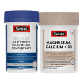 Swisse 4X Fish Oil Omega 3 (60 Capsules) & Magnesium, Calcium+D3(60 Tab) Combo