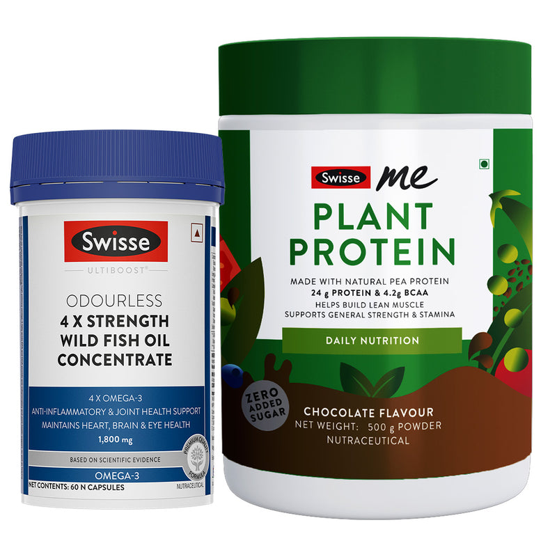 Swisse 4X Fish Oil Omega 3 (60 Capsules) & Plant Protein Combo