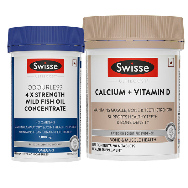 Swisse 4X Fish Oil Omega 3 (60 Capsules) & Calcium & Vitamin D (90 Tab) Combo