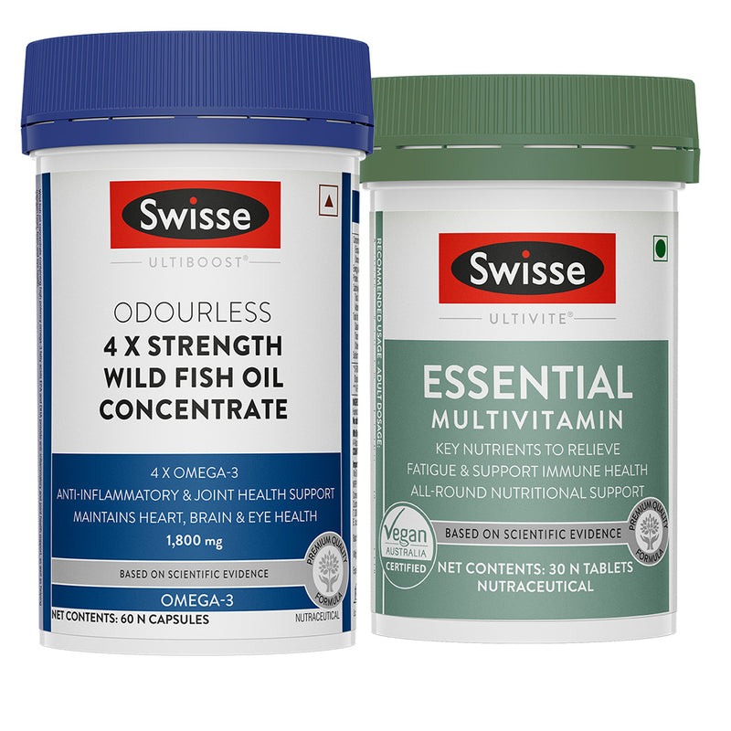 Swisse 4X Fish Oil Omega 3 (60 Capsules) & Essential Multivitamin(30 Tab) Combo