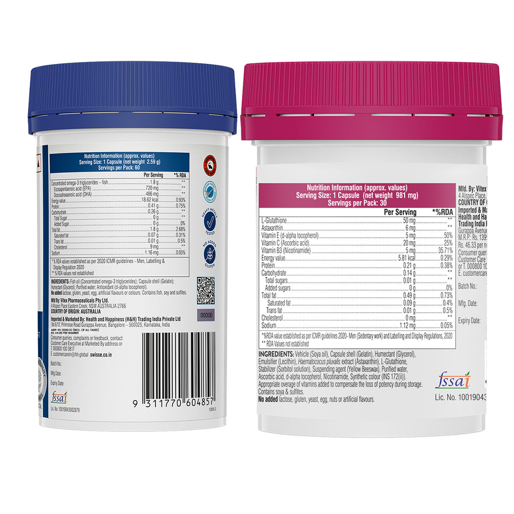 Swisse 4X Fish Oil Omega 3 (60 Capsules) & Swisse Glutathione+(30 Caps Swisse 4X Fish Oil Omega 3 (60 Capsules) & Swisse Glutathione+(30 Caps