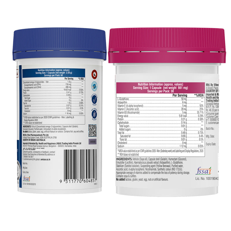 Swisse 4X Fish Oil Omega 3 (60 Capsules) & Swisse Glutathione+(30 Caps Swisse 4X Fish Oil Omega 3 (60 Capsules) & Swisse Glutathione+(30 Caps