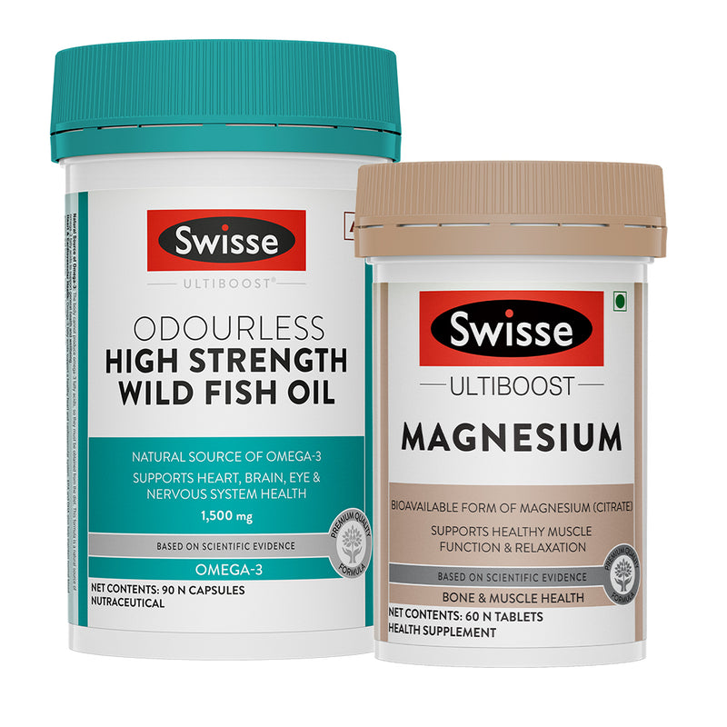 Swisse Fish Oil Omega 3 - 1500mg (90 Tablets) & Magnesium (60 Tablets) Combo
