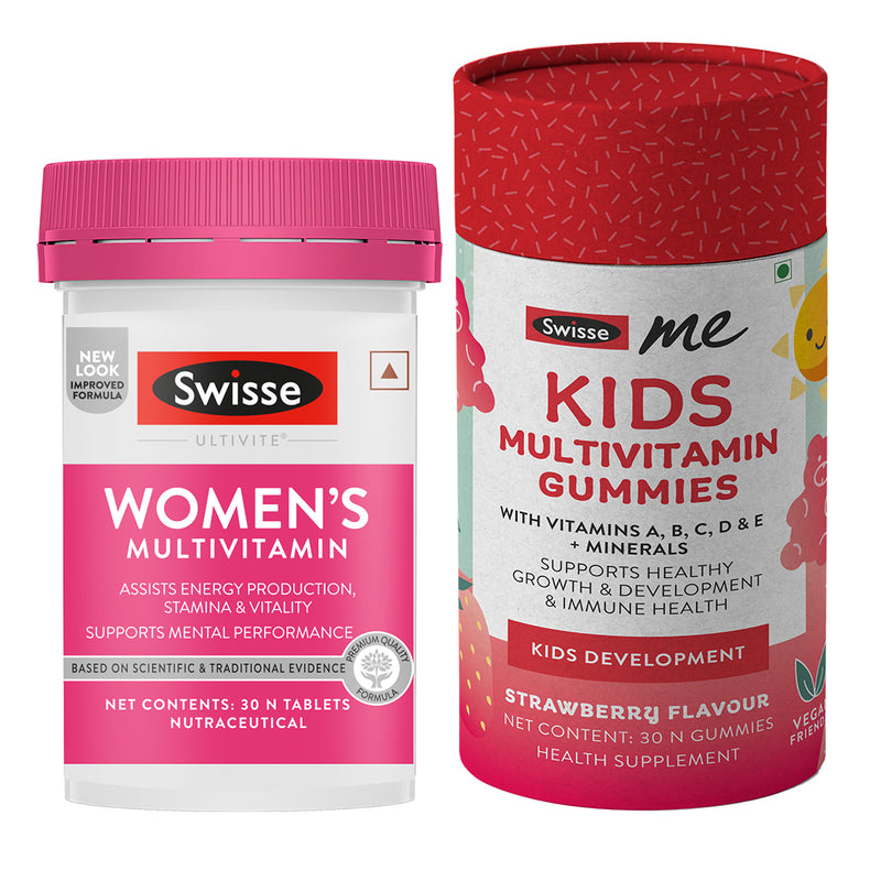 Swisse Multivitamin for Women (30 Tablets) & SwisseMe Kids Multivitamin Gummies Combo