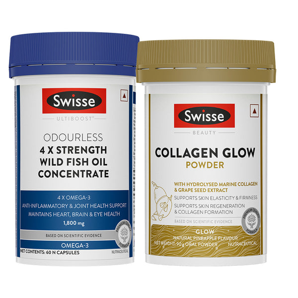 Swisse 4X Fish Oil Omega 3 (60 Tablets) & Swisse Collagen Powder Combo
