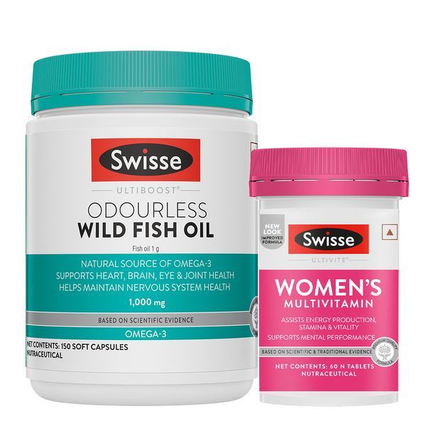 Swisse Fish Oil Omega 3 - 1000mg (150 Tablets) & Multivitamin for Women (60 Tablets) Combo