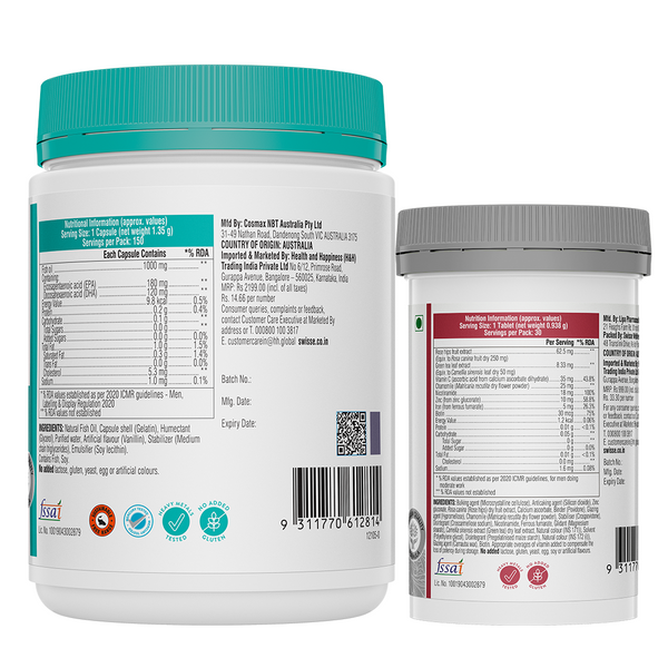 Swisse Fish Oil Omega 3 - 1000mg (150 Capsules) & Biotin+ Tablets (60 Tablets) Combo