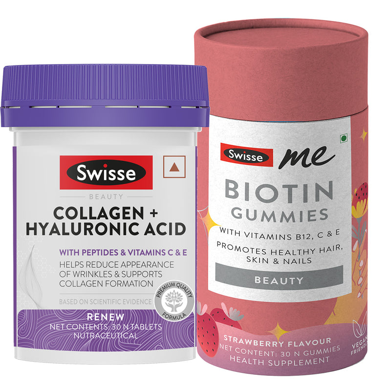 Swisse Collagen+ Hyaluronic Acid (30 Tablets) & Biotin Gummies(30 Gummies) Combo