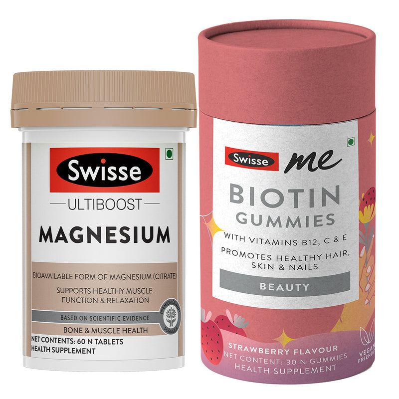 Swisse Magnesium (60 Tablets) & Biotin Gummies(30 Gummies)