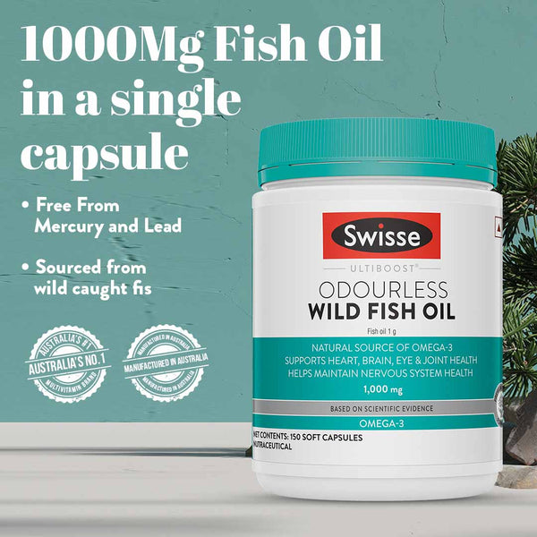 Swisse Ultiboost Odourless High Strength Wild Fish Oil Omega 3 - 1000mg (Best Before - 31st Aug, 2026)