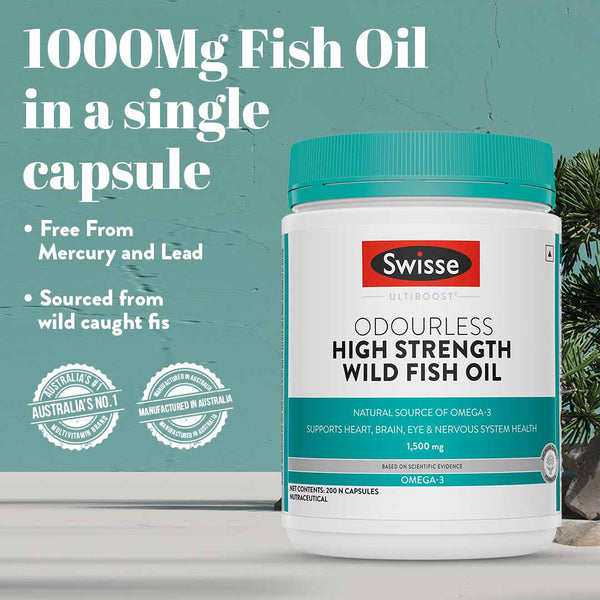 Swisse Ultiboost Odourless High Strength Wild Fish Oil Omega 3 - 1000mg (Best Before - 31st Aug, 2026)