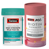 Swisse Fish Oil Omega 3 - 1500mg (40 Capsules) & Biotin Gummies(30 Gummies) Combo