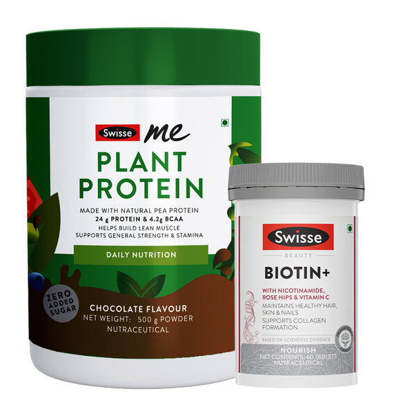 Swisse Plant Protein Powder & Biotin+ (60 Tab) Combo