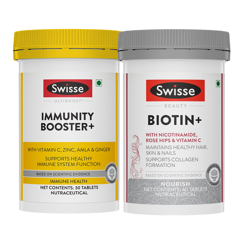 Swisse Ultiboost Immunity Booster+(30 Tablets) & Swisse Biotin+ Tablets (60 Tablets) Combo