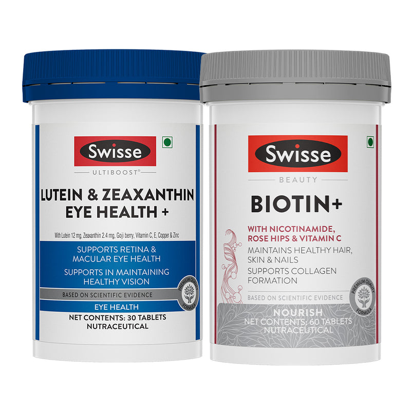 Swisse Ultiboost Lutein & Zeaxanthin Eye Health+(30 Tablets) & Swisse Biotin+ Tablets (60 Tablets) Combo