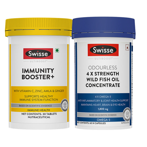 Swisse Ultiboost Immunity Booster+(30 Tab) & Swisse 4X Fish Oil Omega 3 (60 Tablets) Combo