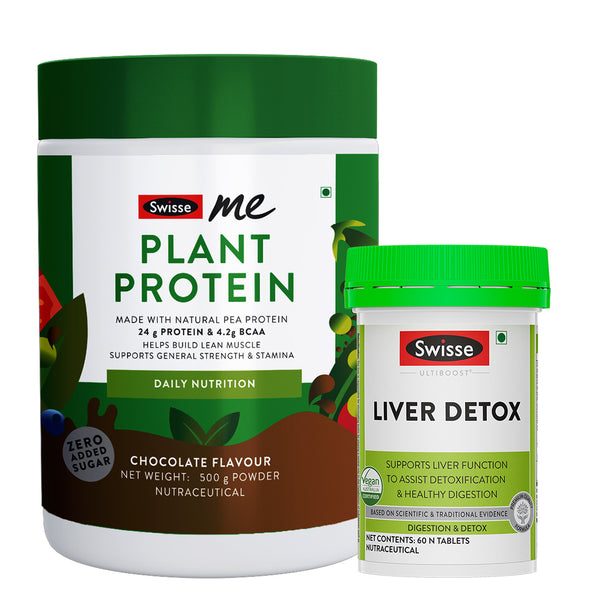 Swisse Plant Protein Powder & Liver Detox (60 Tab) Combo