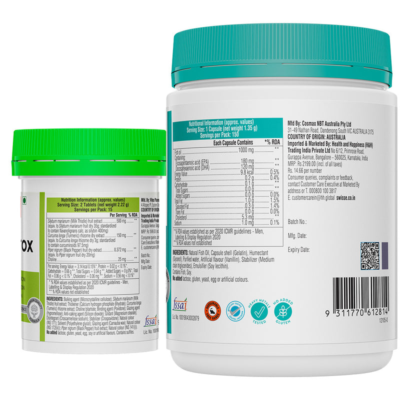 Swisse Liver Detox (30 Tab) & Fish Oil Omega 3 - 1000mg(150 Capsules) Combo