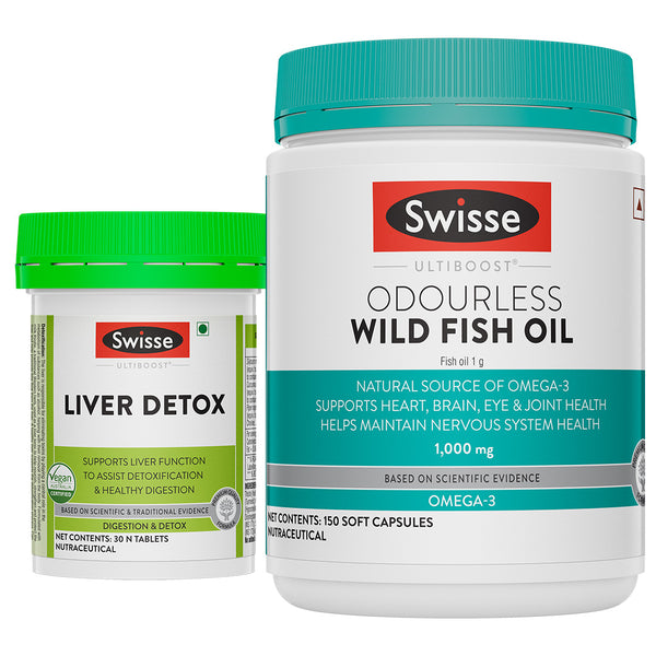 Swisse Liver Detox (30 Tab) & Fish Oil Omega 3 - 1000mg(150 Capsules) Combo