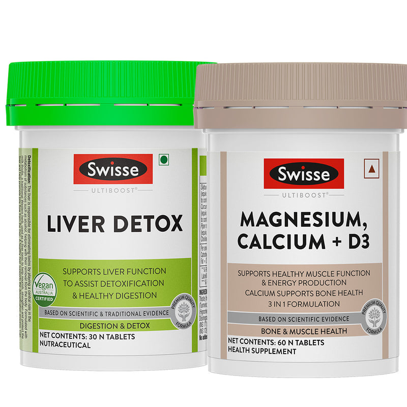 Swisse Liver Detox (30 Tab) & Magnesium, Calcium+D3 (60 Tab) Combo