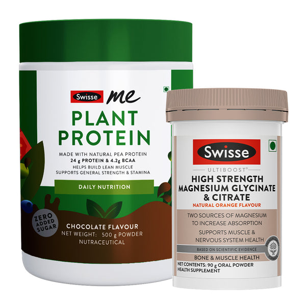 Swisse Plant Protein Powder & High Strength Magnesium Glycinate & Citrate Powder Combo