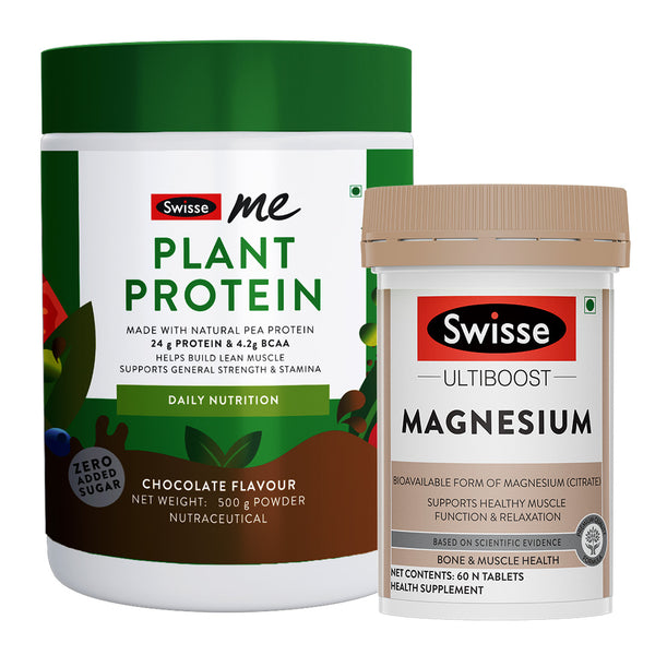 Swisse Plant Protein Powder & Magnesium (60 Tablets) Combo