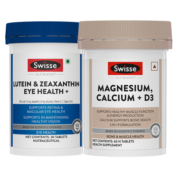 Swisse Ultiboost Lutein & Zeaxanthin Eye Health+(30 Tablets) & Swisse Magnesium, Calcium & Vitamin D (60 Tablets) Combo