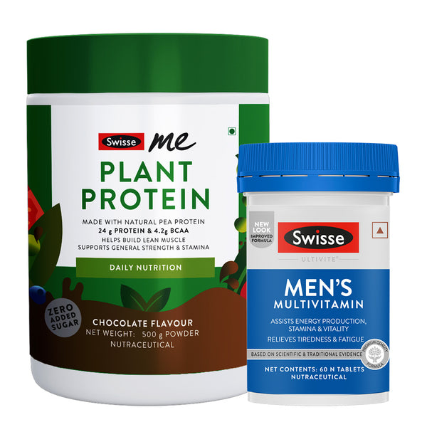 Swisse Plant Protein Powder & Multivitamin for Men (60 Tab) Combo