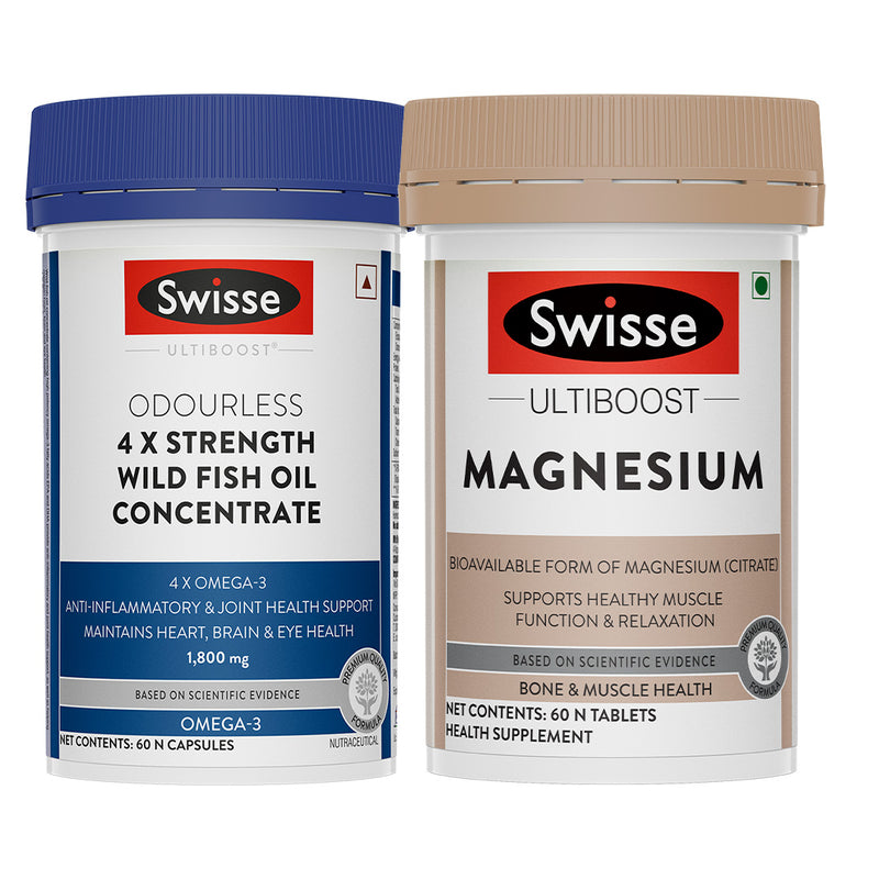 Swisse 4X Fish Oil Omega 3 (60 Tablets) & Magnesium (60 Tablets) Combo