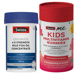 Swisse 4X Fish Oil Omega 3 (60 Tablets) & SwisseMe Kids Multivitamin Gummies (30) Combo