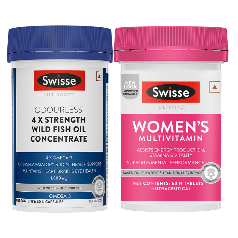 Swisse 4X Fish Oil Omega 3 (60 Tablets) & Swisse Multivitamin for Women 60 Tablets Combo
