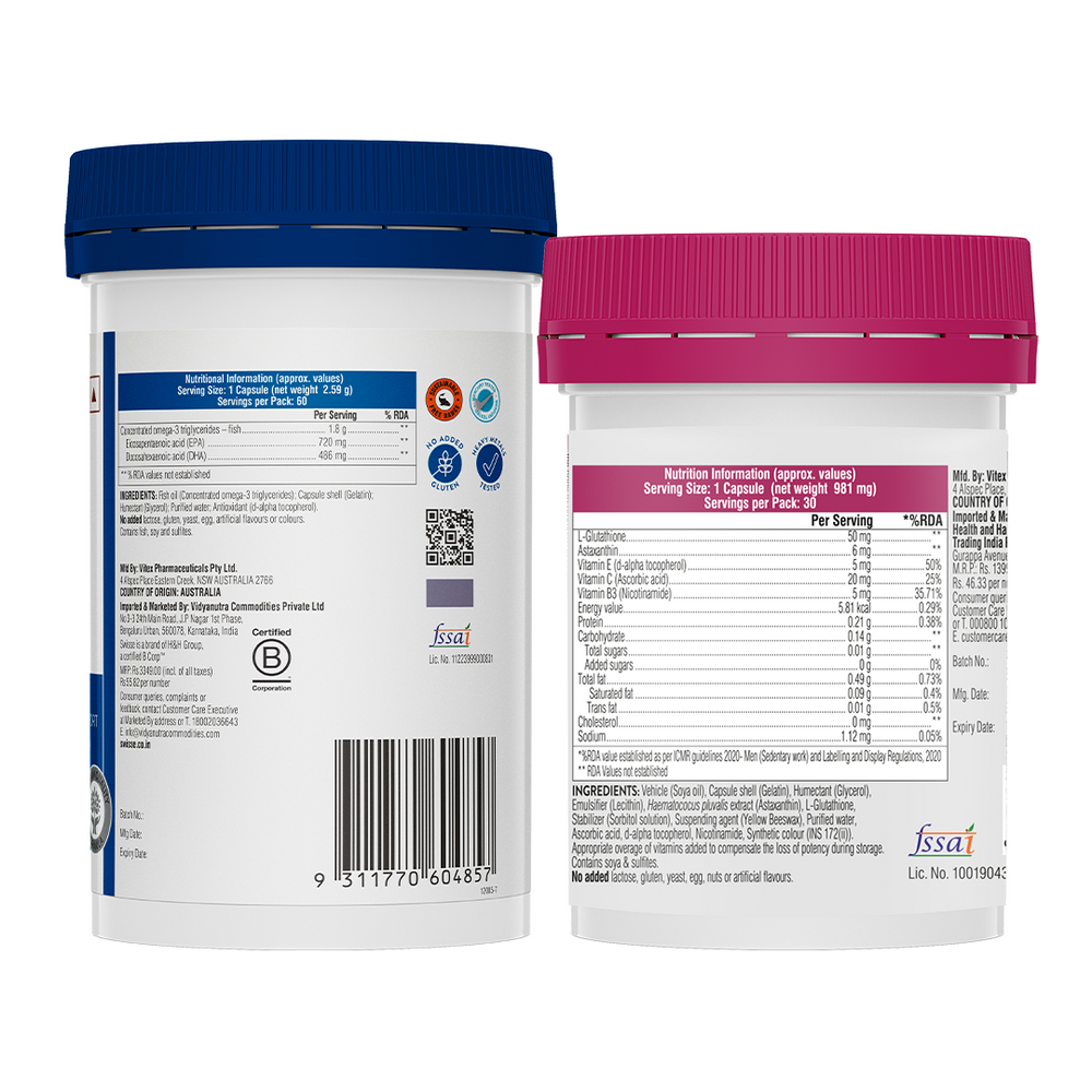 fish oil and glutathione together Swisse 4X Omega 3 (60 Capsules) & Swisse Glutathione+(30 Caps BPC-157 + TB-500 Recovery Supps/Detox Type:Pen