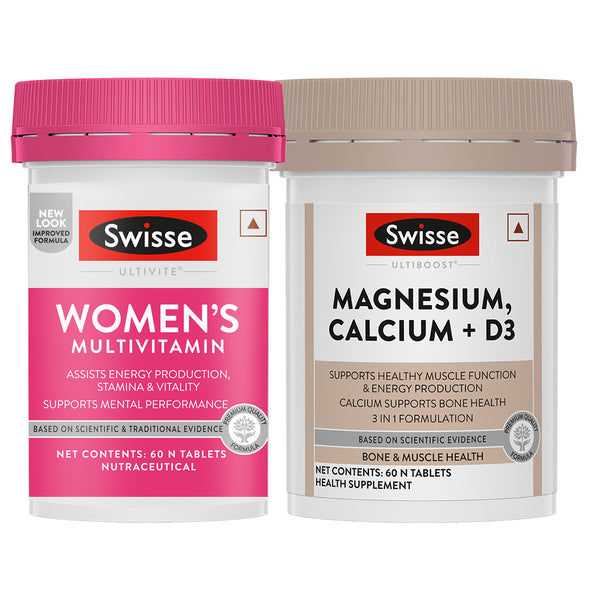 Swisse Multivitamin for Women (60 Tablets) & Swisse Magnesium, Calcium + Vitamin D3 (60 Tablets) Combo