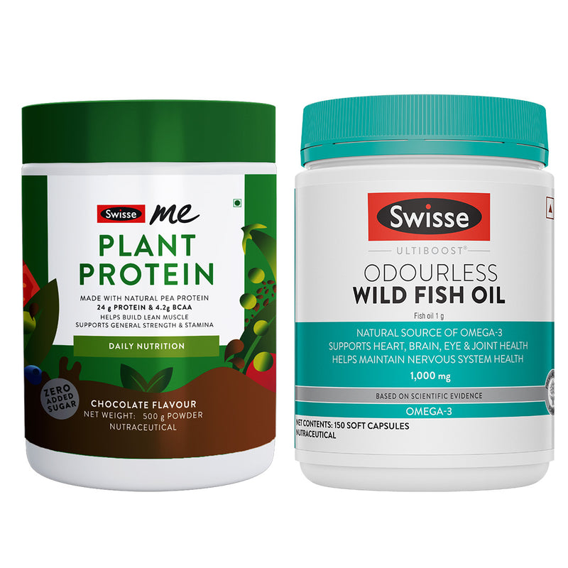 Swisse Plant Protein Powder & Fish Oil Omega-3 1000mg (150 Tab) Combo