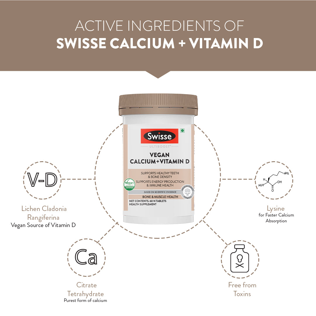 Vegan Calcium + Vitamin D to Increase Immunity, Energy, Strong Teeth & Bones - 60 tablets (6644607451321)