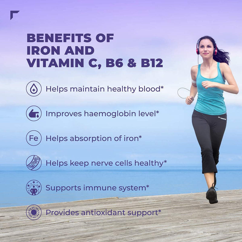 Iron Supplement with Vitamin C, Vitamin B6 & Vitamin B12, Boosts Hemoglobin & Blood Health- 30 Tablets (6625409138873)